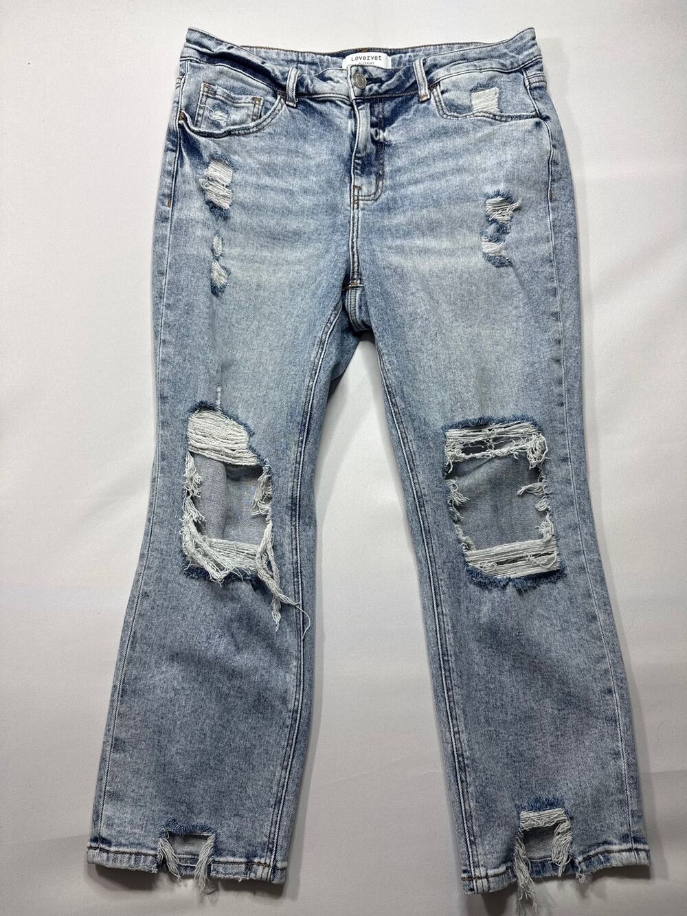 Lovervet by Vervet Women's Distressed Straight Crop Blue Jeans - 16W (35x26)